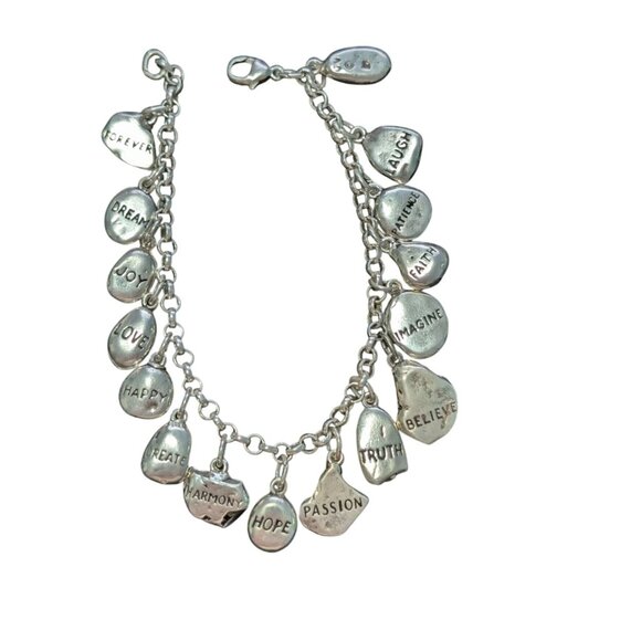 DV Jewelry - Sterling Silver Charm Bracelet 16 Inspirational Charms Lobster Clasp Size 7